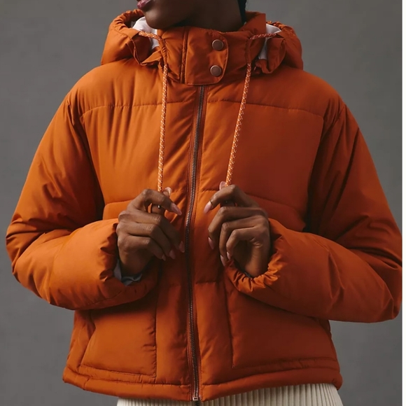 Pilcro Jackets & Blazers - PILCRO CROPPED COLORBLOCK PUFFER JACKET, COLOR: DARK ORANGE, SIZE…